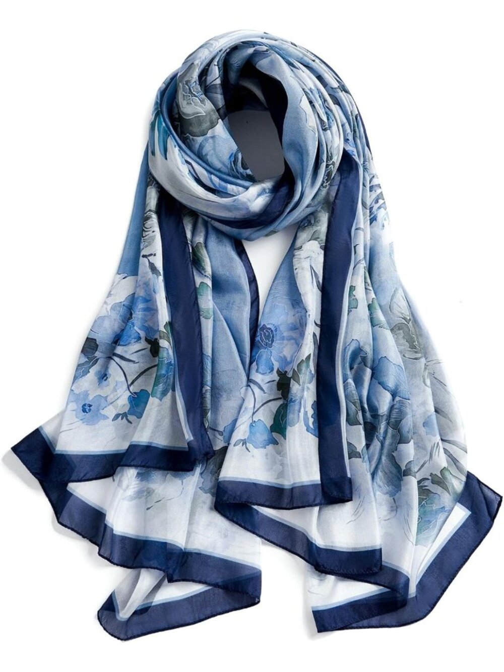 Luxurious 100% Mulberry Silk Floral Scarf - Lightweight Large Wrap for Women